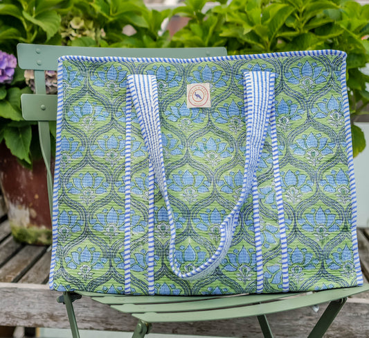 indische Stepptasche Blaue Palme