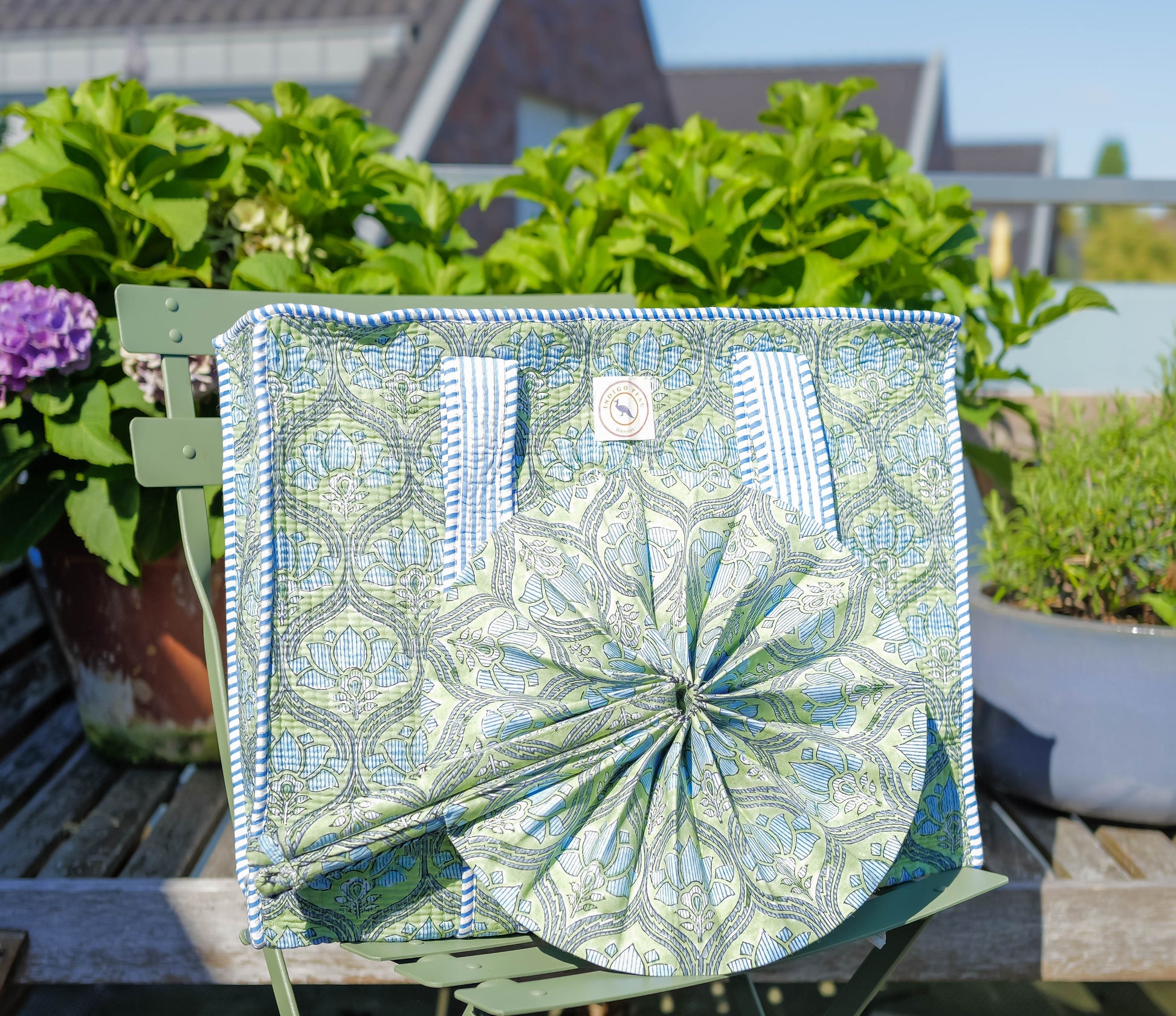 indische Stepptasche Blaue Palme